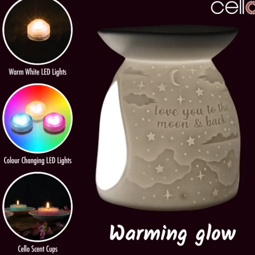 Cello Porcelain Tealight Burner - Love You To The Moon & Back