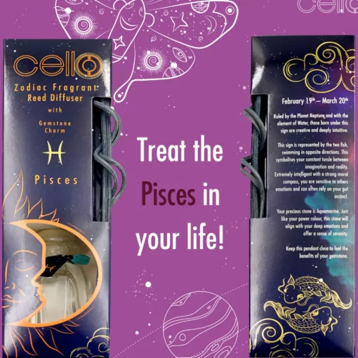 Cello Zodiac Reed Diffuser - Pisces with Aquamarine - Arcane Oceans