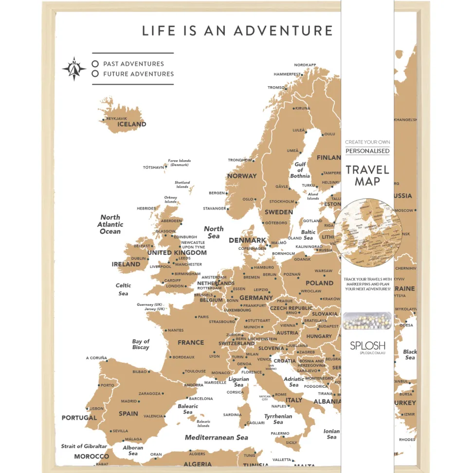 Splosh Travel Map - Europe Map - Desk - White