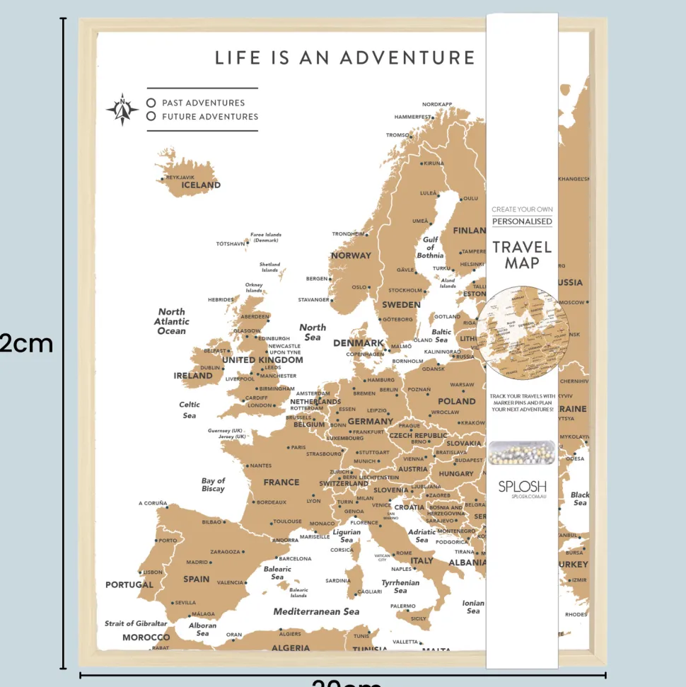 Splosh Travel Map - Europe Map - Desk - White